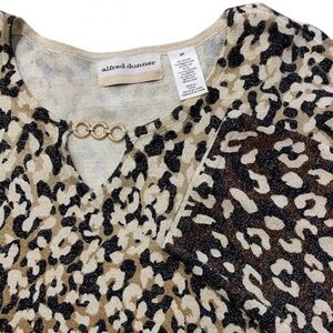 Alfred Dunner‎ Womens 2X Leopard Print Embellished Neck Long Sleeve Top